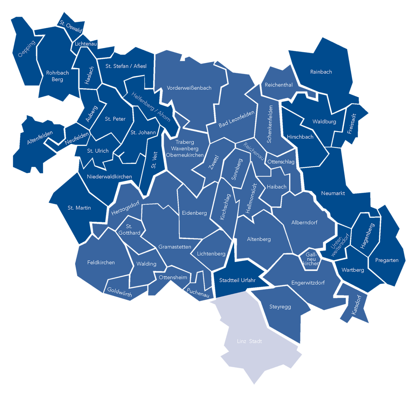 Karte des Verteilungsgebiets im Mühlviertel